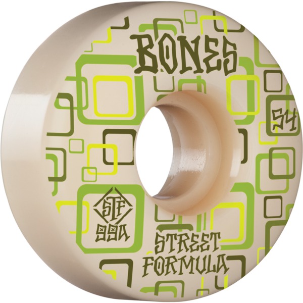 Bones Wheels STF V3 Retros White / Green Skateboard Wheels - 54mm 99a (Set of 4)