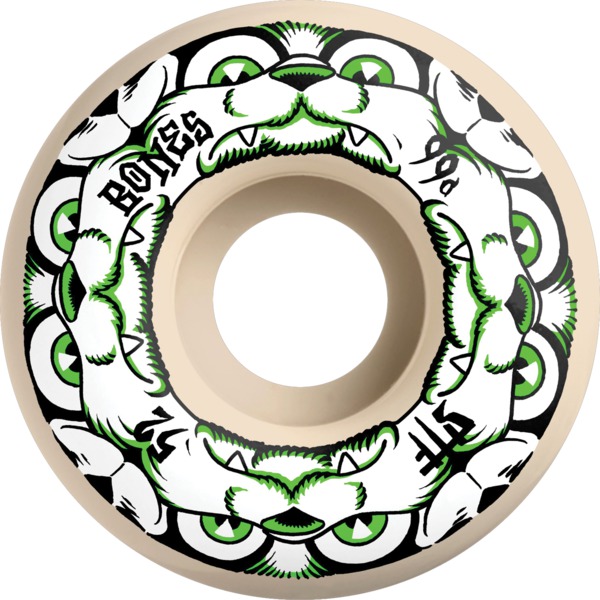 Bones Wheels STF V4 Dog Night Natural / Green Skateboard Wheels - 52mm 99a (Set of 4)