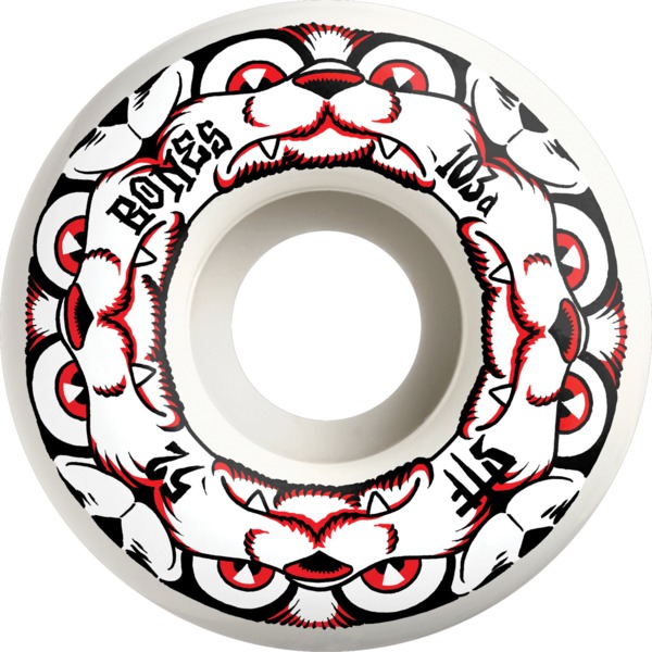 Bones Wheels STF V4 Dog Night White / Red Skateboard Wheels - 52mm 103a (Set of 4)