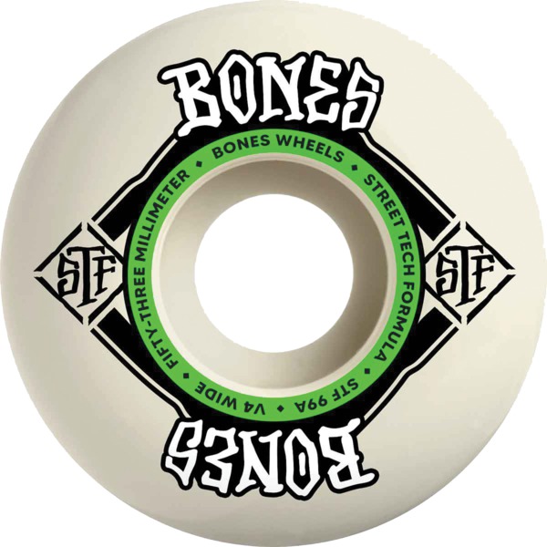 Bones Wheels STF V4 Square Logo Natural / Green Skateboard Wheels - 53mm 99a (Set of 4)