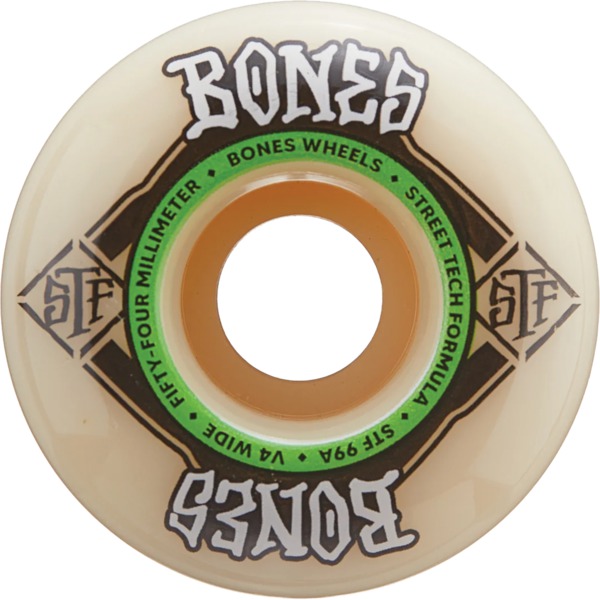 Bones Wheels STF V4 Square Logo Natural / Green Skateboard Wheels - 54mm 99a (Set of 4)