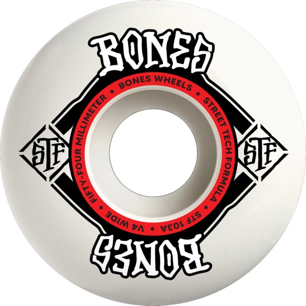 Bones Wheels STF V4 Square Logo White / Red Skateboard Wheels - 54mm 103a (Set of 4)