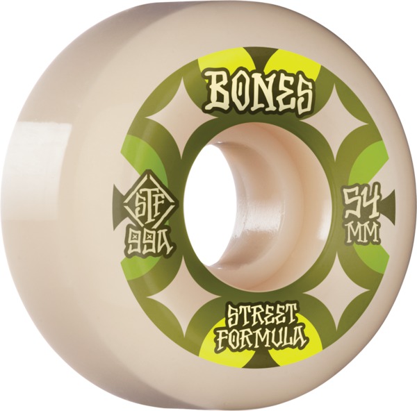 Bones Wheels STF V5 Retros White / Green Skateboard Wheels - 54mm 99a (Set of 4)