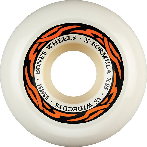 Bones Wheels XF X95 V6 Widecut Tribal White / Orange Skateboard Wheels - 53mm 95a (Set of 4) Bones Wheels XF X95 V6 Widecut Tribal White / Orange Skateboard Wheels - 53mm 95a (Set of 4)