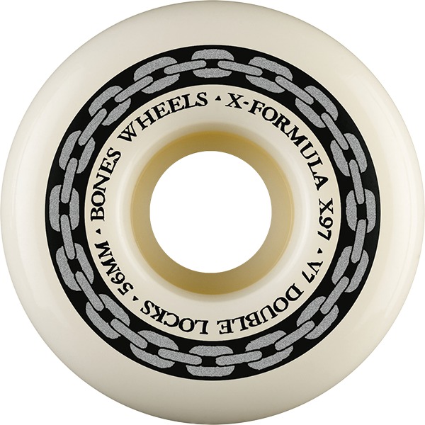 Bones Wheels XF X97 V7 Double-Lock Chain White / Silver Skateboard Wheels - 56mm 97a (Set of 4)