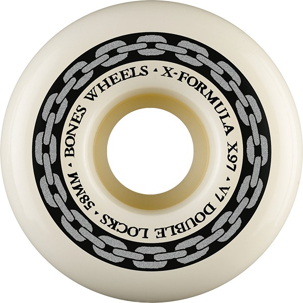 Bones Wheels XF X97 V7 Double-Lock Chain White / Silver Skateboard Wheels - 58mm 97a (Set of 4)