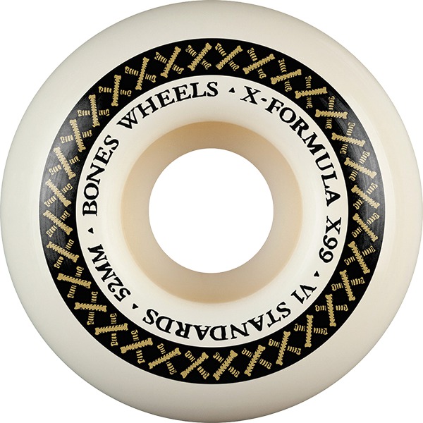 Bones Wheels XF X99 V1 STD Bone Cross White / Gold Skateboard Wheels - 52mm 99a (Set of 4)