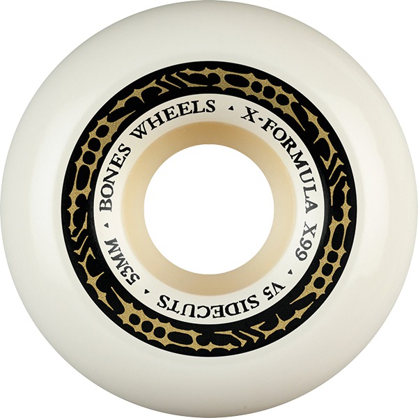 Bones Wheels XF X99 V5 Sidecuts Tribal White / Gold Skateboard Wheels - 53mm 99a (Set of 4) Bones Wheels XF X99 V5 Sidecuts Tribal White / Gold Skateboard Wheels - 53mm 99a (Set of 4)