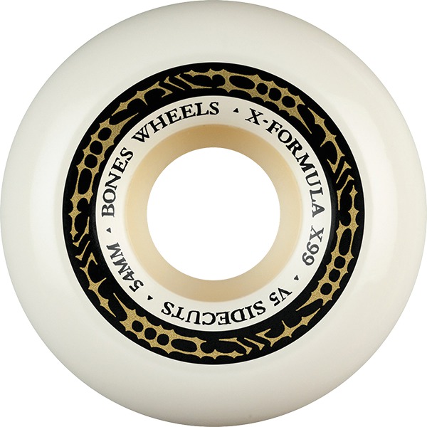 Bones Wheels XF X99 V5 Sidecuts Tribal White / Gold Skateboard Wheels - 54mm 99a (Set of 4) Bones Wheels XF X99 V5 Sidecuts Tribal White / Gold Skateboard Wheels - 54mm 99a (Set of 4)