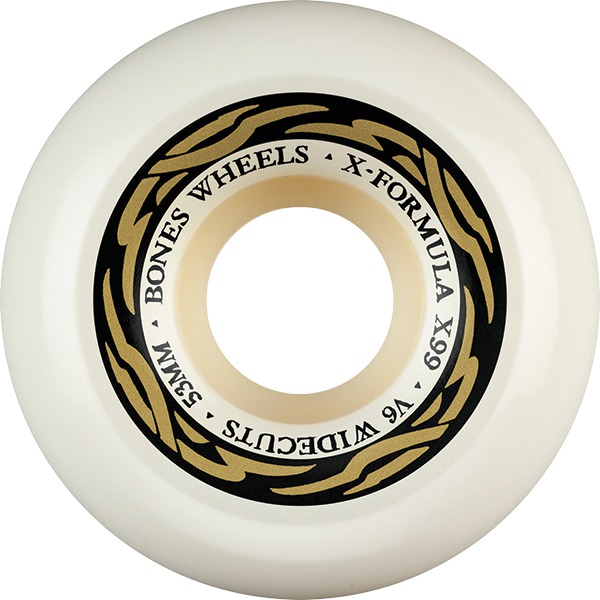 Bones Wheels XF X99 V6 Wide-Cut Silver White / Gold Skateboard Wheels - 53mm 99a (Set of 4)