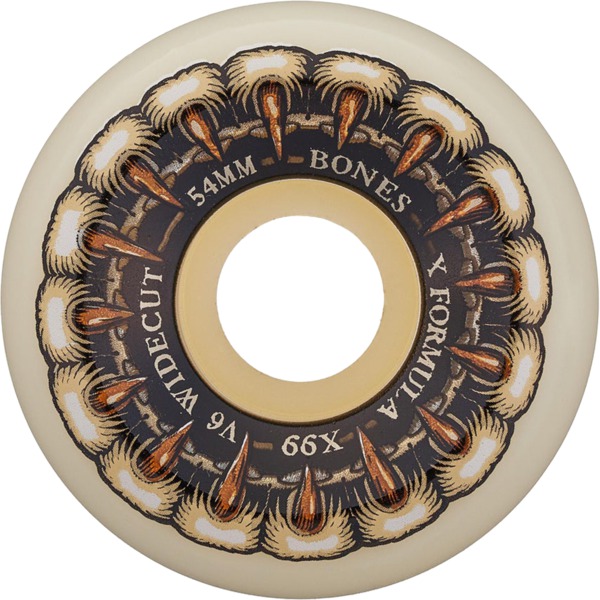 Bones Wheels X-Formula X99 V6 Wide Cut Grippin Wolf / Natural Skateboard Wheels - 54mm 99a (Set of 4)