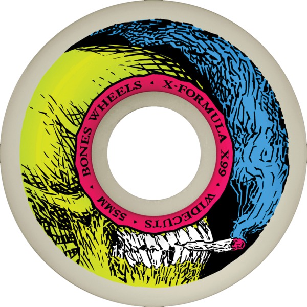Bones Wheels XF X99 V6 Wide-Cut Smokin Skull Natural Skateboard Wheels - 55mm 99a (Set of 4)