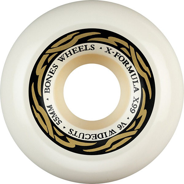 Bones Wheels XF X99 V6 Wide-Cut Silver White / Gold Skateboard Wheels - 55mm 99a (Set of 4)