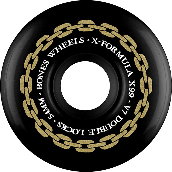 Bones Wheels XF X99 V7 Double-Lock Chain Black / Gold Skateboard Wheels - 54mm 99a (Set of 4) Bones Wheels XF X99 V7 Double-Lock Chain Black / Gold Skateboard Wheels - 54mm 99a (Set of 4)