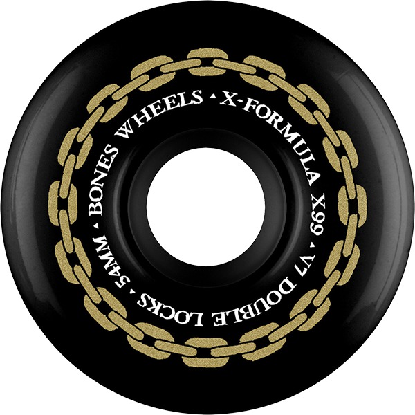 Bones Wheels XF X99 V7 Double-Lock Black / Gold Skateboard Wheels - 54mm 99a (Set of 4)