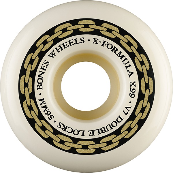 Bones Wheels XF X99 V7 Double-Lock Chain Black / Gold Skateboard Wheels - 56mm 99a (Set of 4) Bones Wheels XF X99 V7 Double-Lock Chain Black / Gold Skateboard Wheels - 56mm 99a (Set of 4)