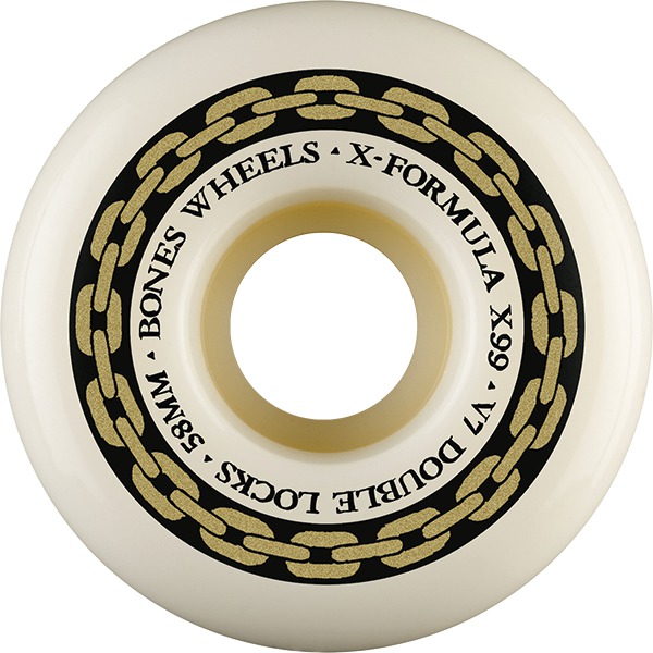 Bones Wheels XF X99 V7 Double-Lock Chain White / Silver Skateboard Wheels - 58mm 99a (Set of 4)