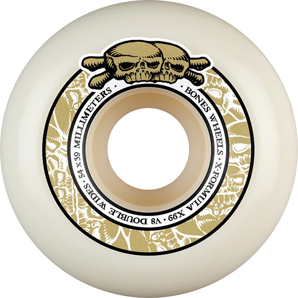 Bones Wheels XF X99 V8 Skulls White / Gold Skateboard Wheels - 54mm 99a (Set of 4) Bones Wheels XF X99 V8 Skulls White / Gold Skateboard Wheels - 54mm 99a (Set of 4)