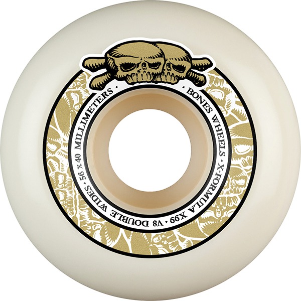 Bones Wheels XF X99 V8 Skulls White / Gold Skateboard Wheels - 56mm 99a (Set of 4) Bones Wheels XF X99 V8 Skulls White / Gold Skateboard Wheels - 56mm 99a (Set of 4)