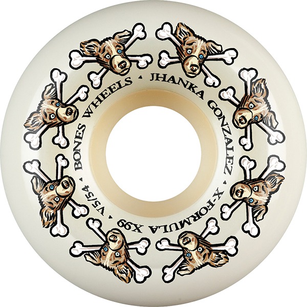 Bones Wheels Jhanka Gonzalez XF V5 Vato Dog White Skateboard Wheels - 54mm 99a (Set of 4)