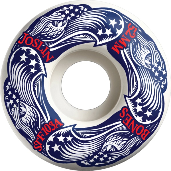 Bones Wheels Chris Joslin STF V1 Freedom Fourever White Skateboard Wheels - 52mm 103a (Set of 4)