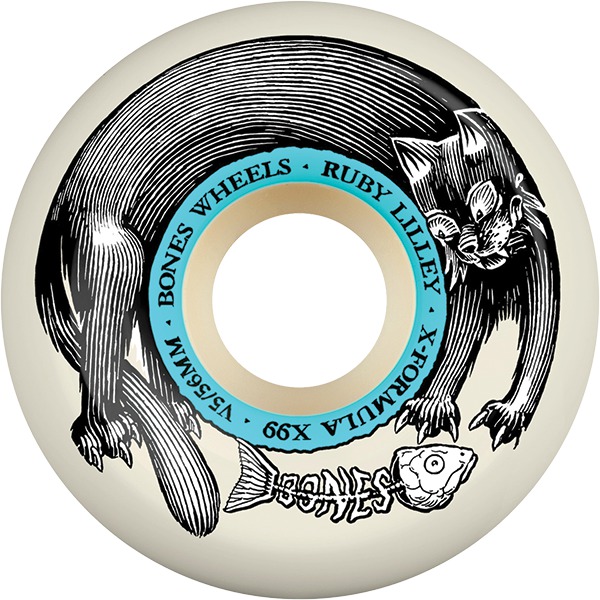 Bones Wheels Ruby Lilley XF V5 Black Cat White Skateboard Wheels - 56mm 99a (Set of 4)