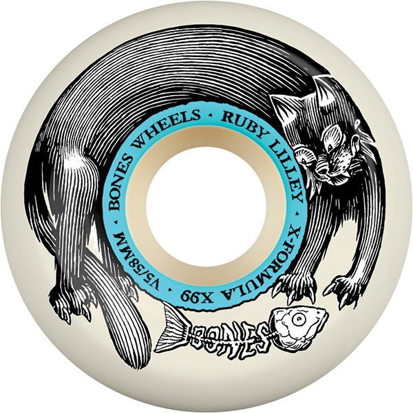 Bones Wheels Ruby Lilley XF V5 Black Cat White Skateboard Wheels - 58mm 99a (Set of 4)