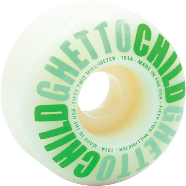 Ghetto Child Classic Logo White / Green Skateboard Wheels - 52mm 99a (Set of 4)