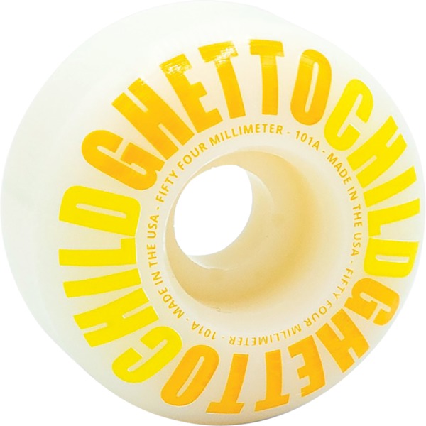 Ghetto Child Classic Logo White / Yellow Skateboard Wheels - 54mm 99a (Set of 4)