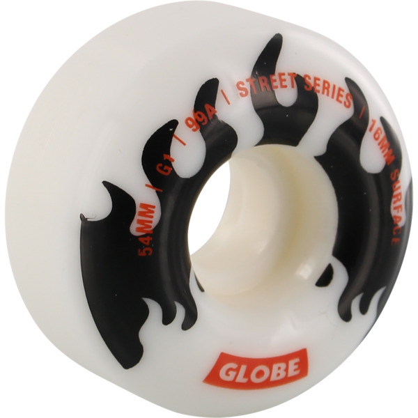 Globe Skateboards G1 Street White / Black / Flames Skateboard Wheels - 54mm 99a (Set of 4)