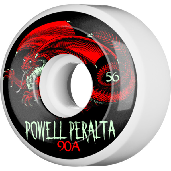 Powell Peralta Oval Dragon 4 White / Black / Red Skateboard Wheels - 56mm 90a (Set of 4)