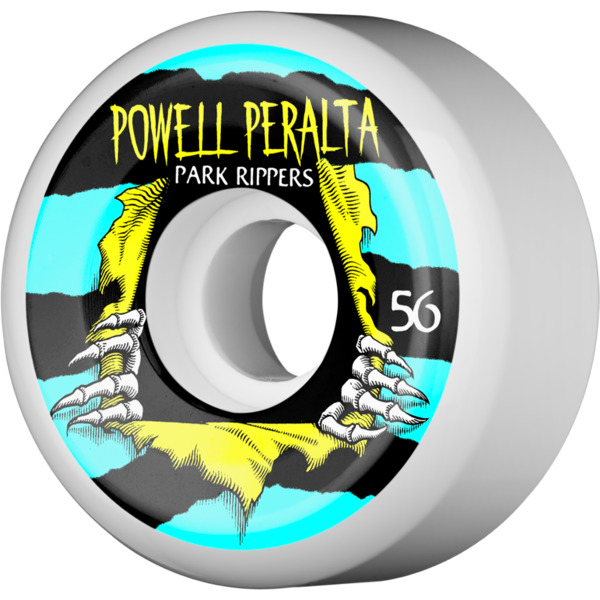 Powell Peralta Park Ripper II White / Blue / Yellow Skateboard Wheels - 56mm 104a (Set of 4)