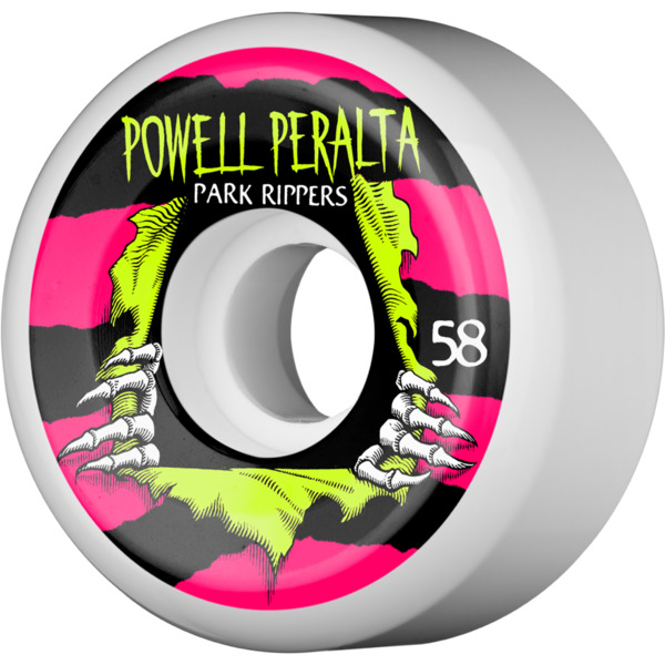 Powell Peralta Park Ripper II White / Pink / Yellow Skateboard Wheels - 58mm 104a (Set of 4)