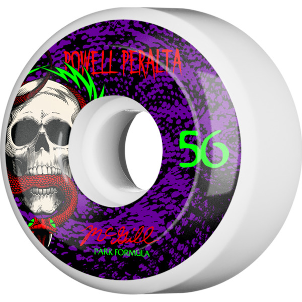 Powell Peralta Mike McGill Skull and Snake White / Purple Skateboard Wheels - 56mm 103a (Set of 4)