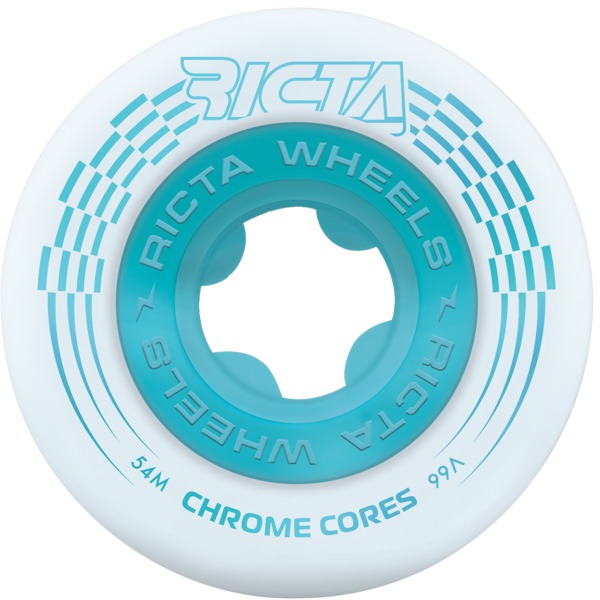 Ricta Wheels Chrome Core White / Teal Skateboard Wheels - 54mm 99a (Set of 4)