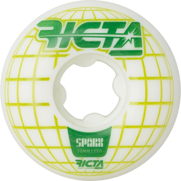 Ricta Wheels Mainframe Sparx White / Green Skateboard Wheels - 52mm 99a (Set of 4)