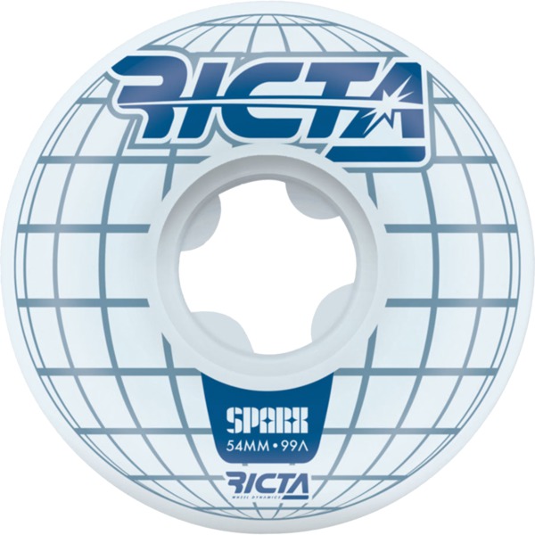 Ricta Wheels Mainframe Sparx White / Blue Skateboard Wheels - 54mm 99a (Set of 4)