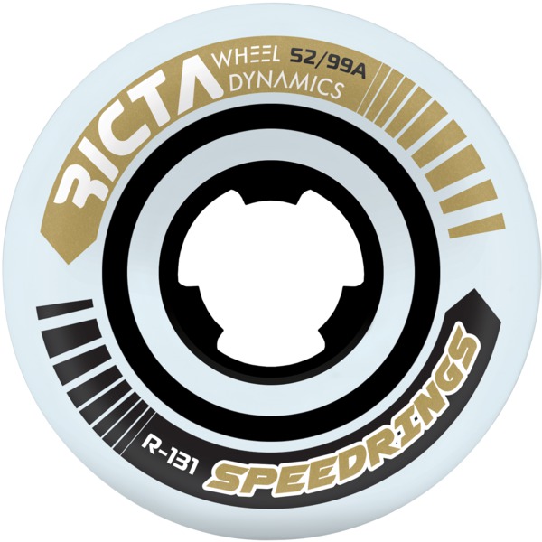 Ricta Wheels Speedrings Slim White / Gold Skateboard Wheels - 52mm 99a (Set of 4)