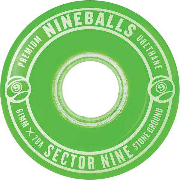 Sector 9 9-Ball Clear Green Skateboard Wheels - 64mm 78a (Set of 4)