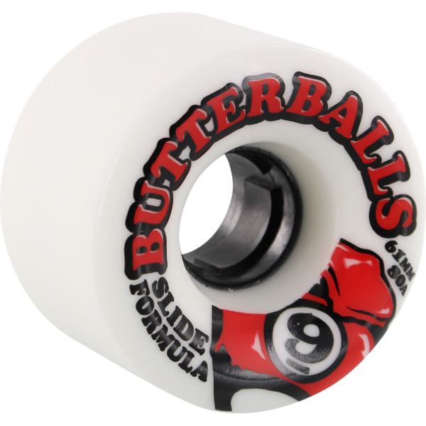 Sector 9 Slide ButterBalls White w/ Red and Black Skateboard Wheels - 61mm 80a (Set of 4)