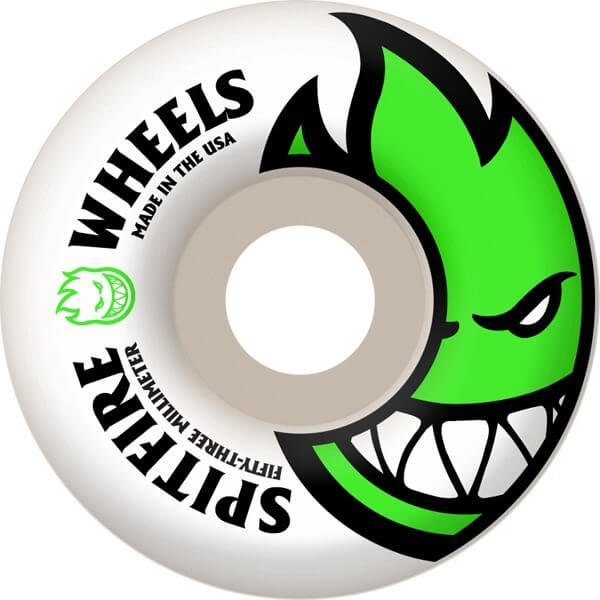 Spitfire Wheels Bighead White / Green Skateboard Wheels - 53mm 99a (Set of 4)