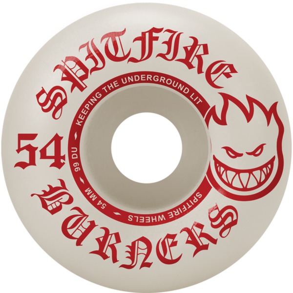 Spitfire Wheels Burners White / Red Skateboard Wheels - 54mm 99a (Set of 4)