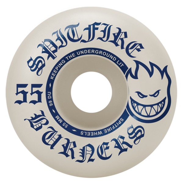 Spitfire Wheels Burners White / Blue Skateboard Wheels - 55mm 99a (Set of 4)