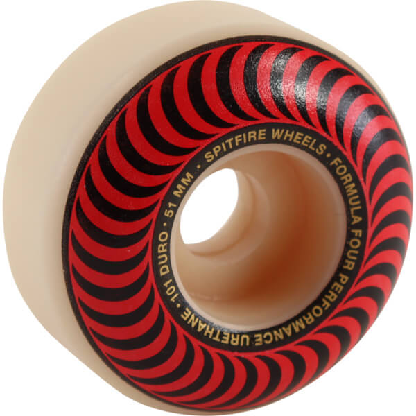 Spitfire Wheels Formula Four Classic Swirl White w/ Red Skateboard Wheels - 51mm 101a (Set of 4)