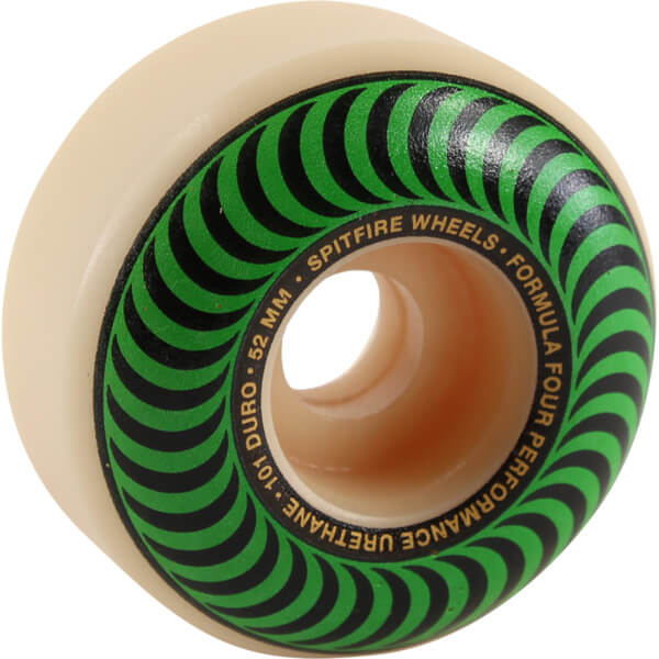 Spitfire Wheels Formula Four Classic Swirl White w/ Green Skateboard Wheels - 52mm 101a (Set of 4)
