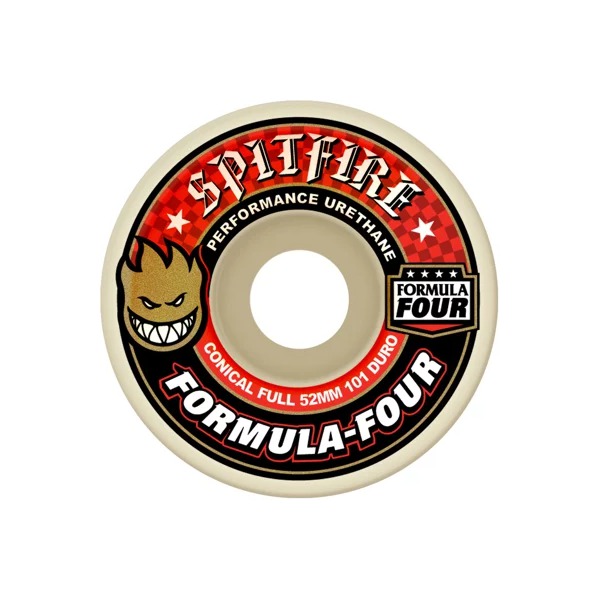 Spitfire Wheels Formula Four Conical Full White / Red Skateboard Wheels - 58mm 101a (Set of 4)