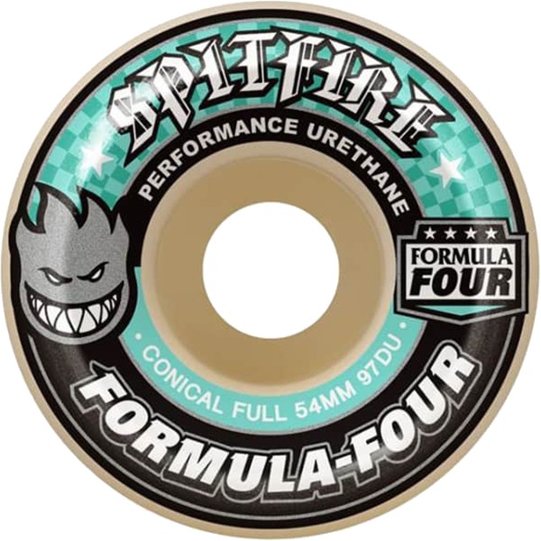 Spitfire Wheels Formula Four Conical Full White / Turquoise Skateboard Wheels - 54mm 97a (Set of 4) Spitfire Wheels Formula Four Conical Full White / Turquoise Skateboard Wheels - 54mm 97a (Set of 4)