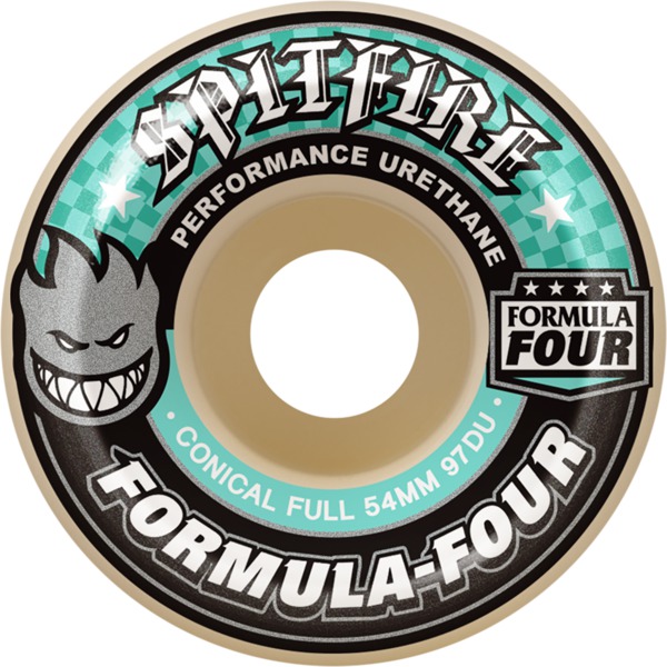 Spitfire Wheels Formula Four Conical Full White / Turquoise Skateboard Wheels - 56mm 97a (Set of 4) Spitfire Wheels Formula Four Conical Full White / Turquoise Skateboard Wheels - 56mm 97a (Set of 4)