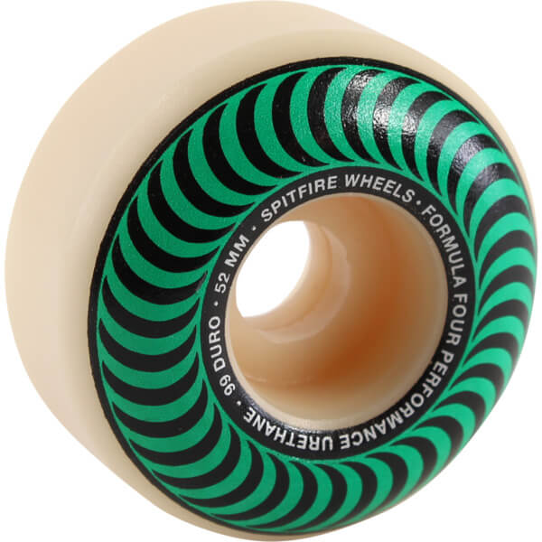 Spitfire Wheels Formula Four Classic Swirl White w/ Green Skateboard Wheels - 52mm 99a (Set of 4)
