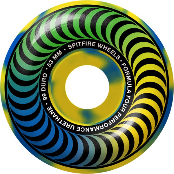 Spitfire Wheels Formula Four Classic Multiswirl Yellow / Blue / Green Skateboard Wheels - 53mm 99a (Set of 4)